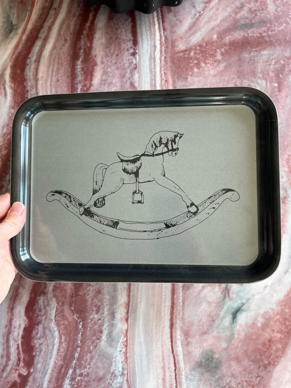 IKEA vintage rocking horse grey black small Tray